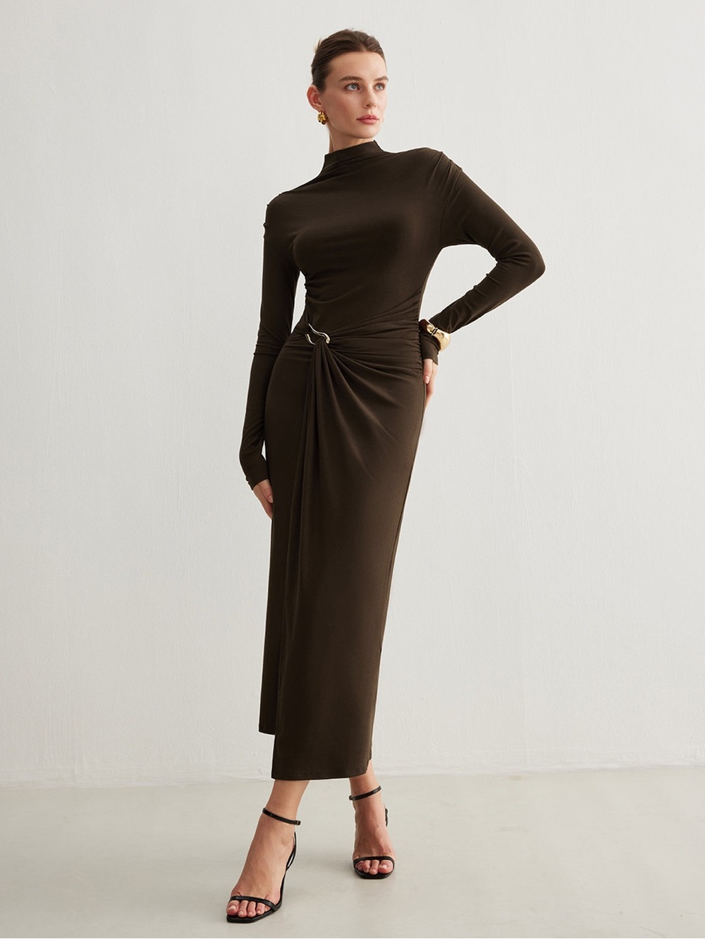 COMMENSE NWT DRAPED MOCK NECK MAXI MEDIUM